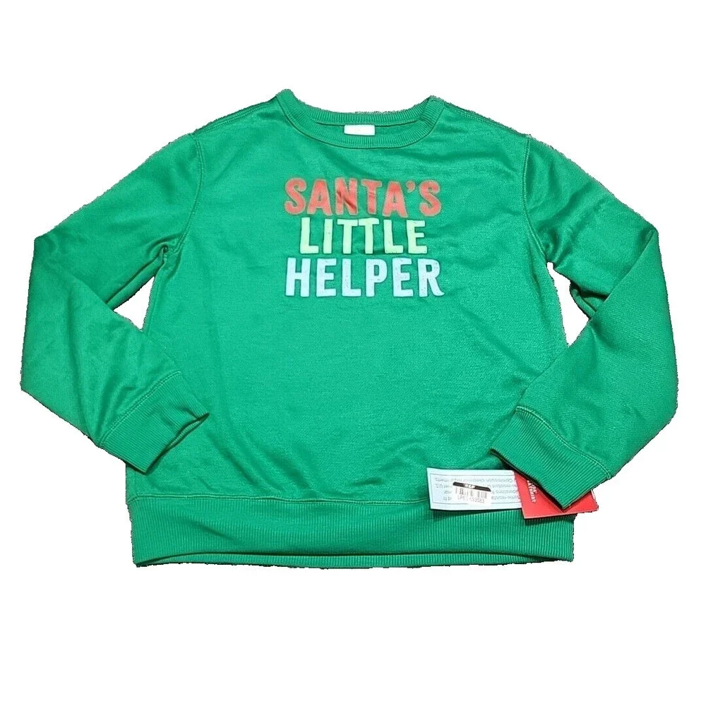 Kids' Santas Little Helper Pajama Sweatshirt Large Size 10/12 Green